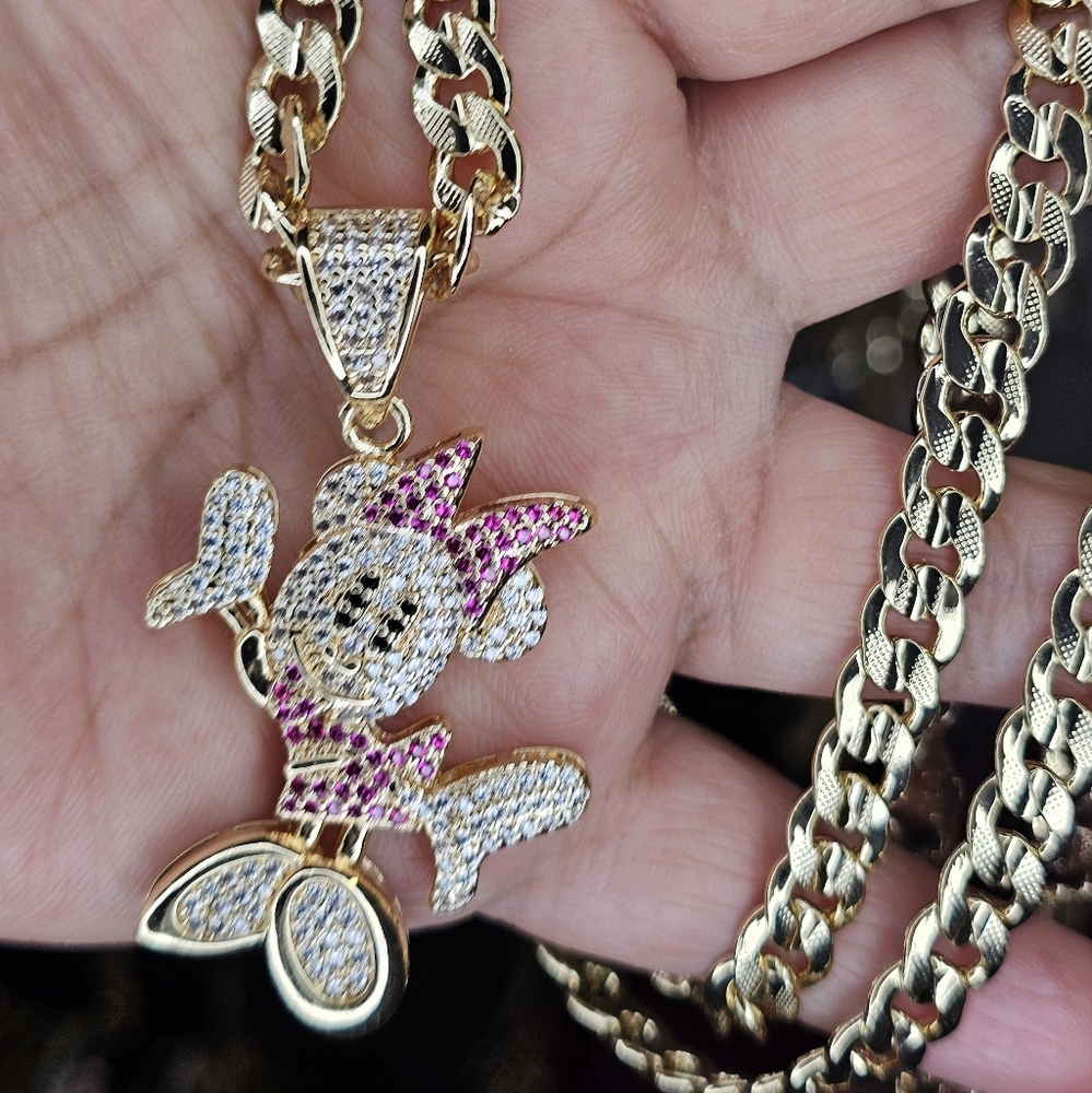 Gold and Pink Bunny Pendant Necklace